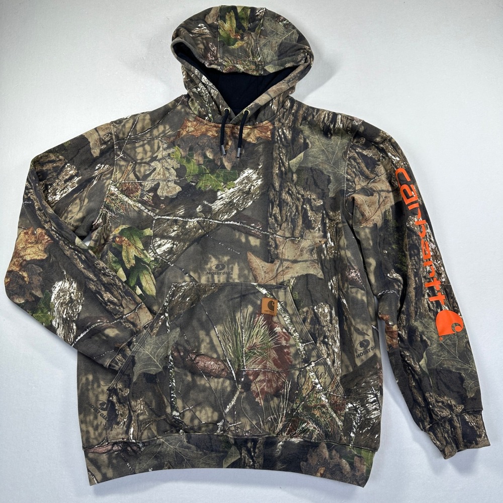 Carhartt Mossy Oak Break Up Country Camo Hoodie Sweatshirt L Logo Sleeve Hunting